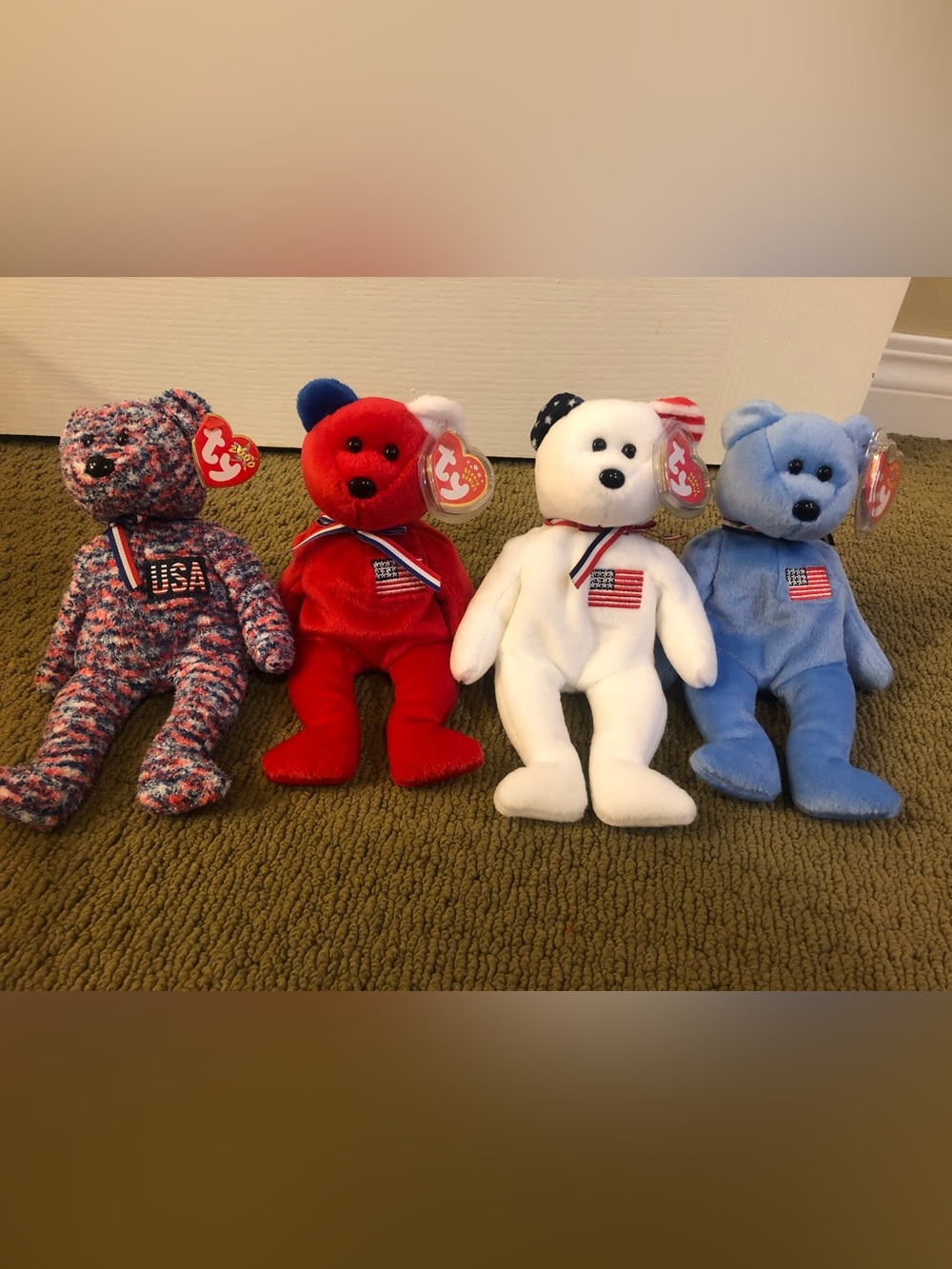 Lot of Ty Patriotic American USA Red and White blue BearPlush retired bears